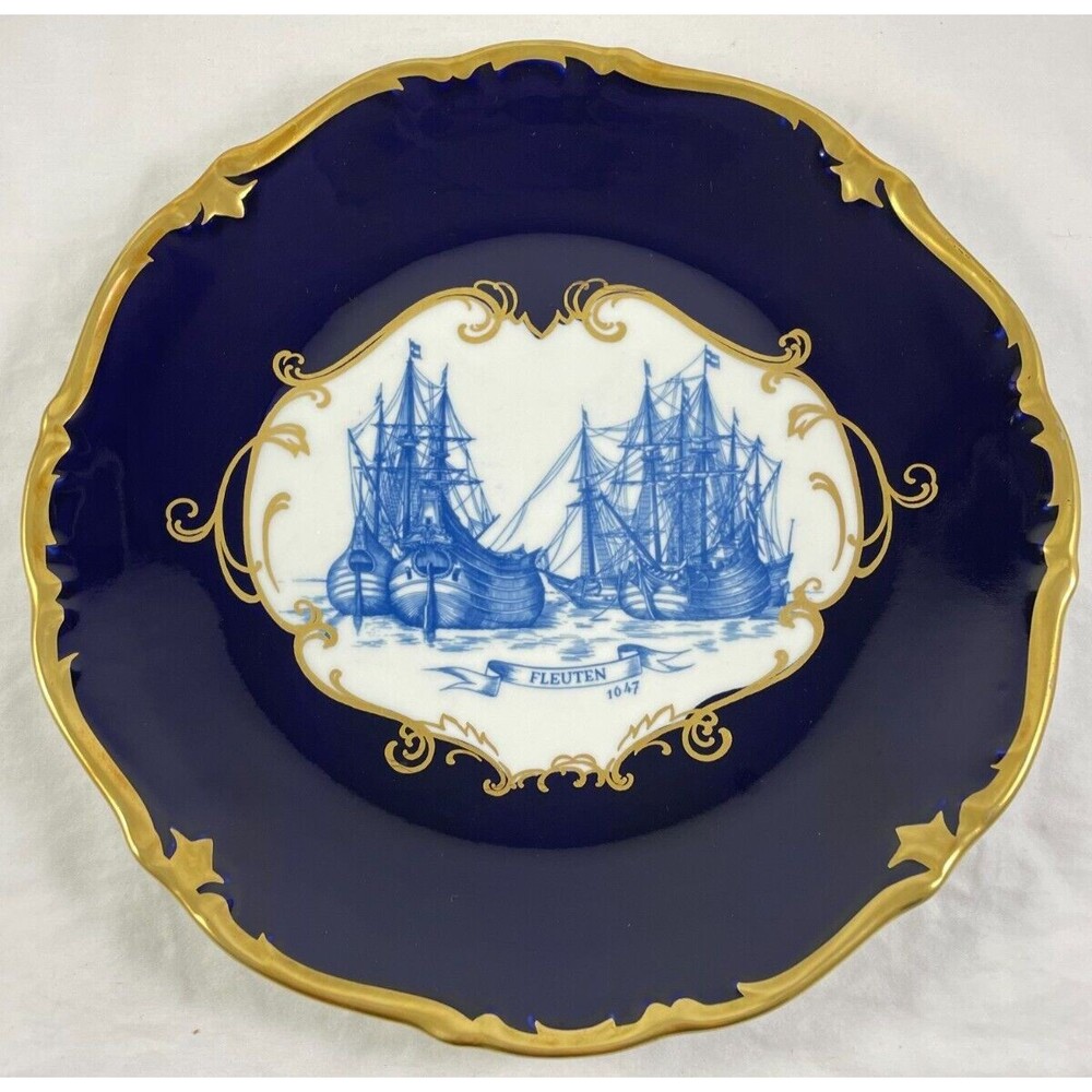 Reichenbach Ship Charger Plate Echt Kobalt Blue Gold Nautical 11.25 Germany RARE